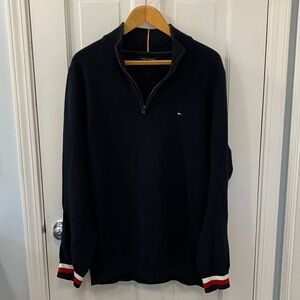 Tommy Hilfiger Men's quarter Zip-Up waffle Sweater navy blue size XL 100% cotton